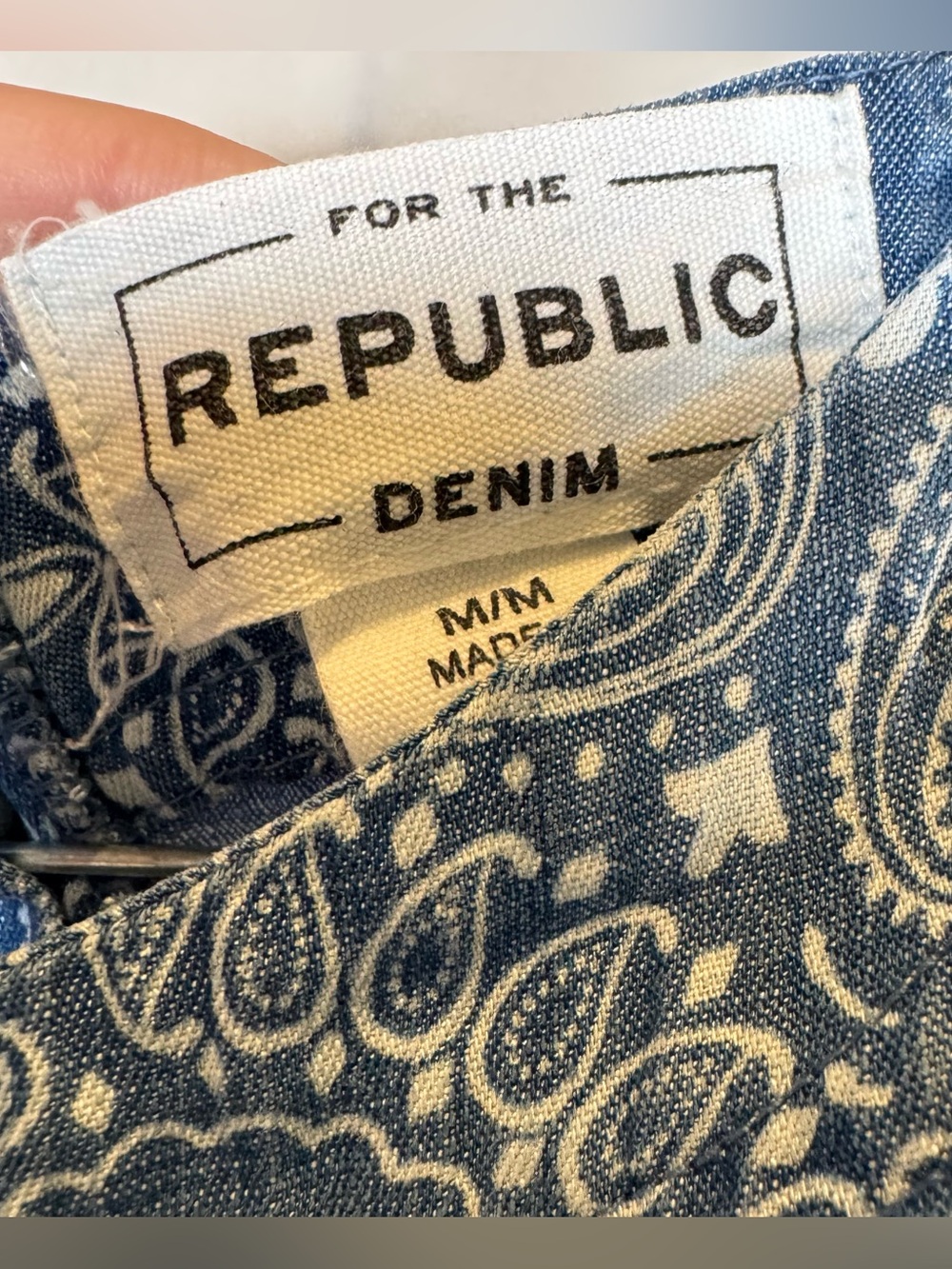 For The Republic Denim Blue Bandana Paisley Print Button Back Boho Tank Top - Picture 3 of 12